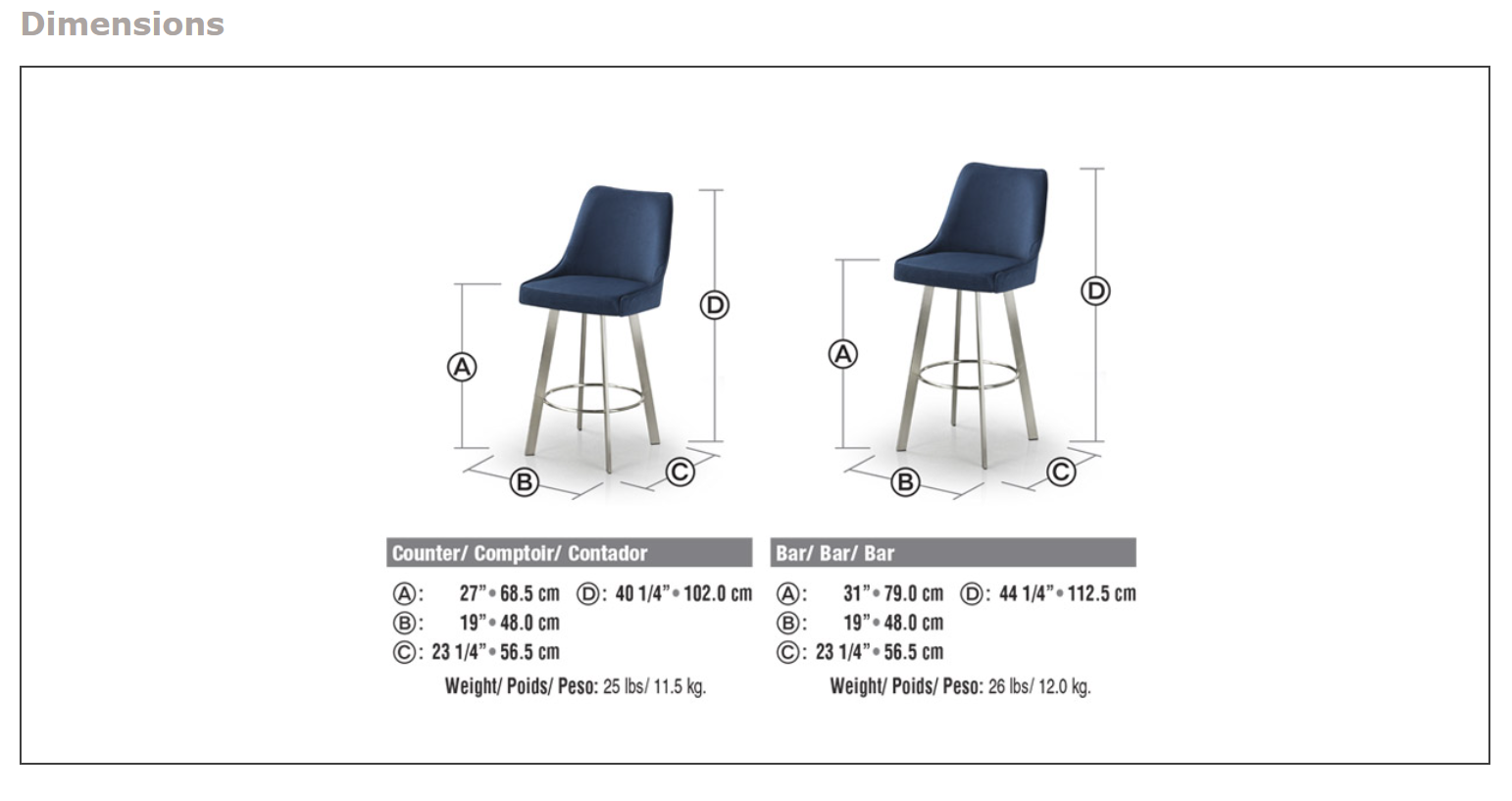 olivia stool dimension sheet