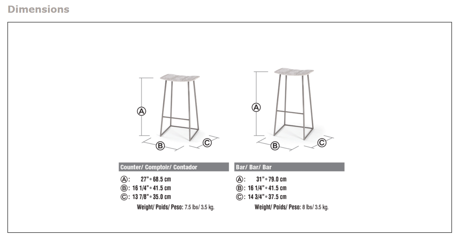 dimension sheet counter and bar height